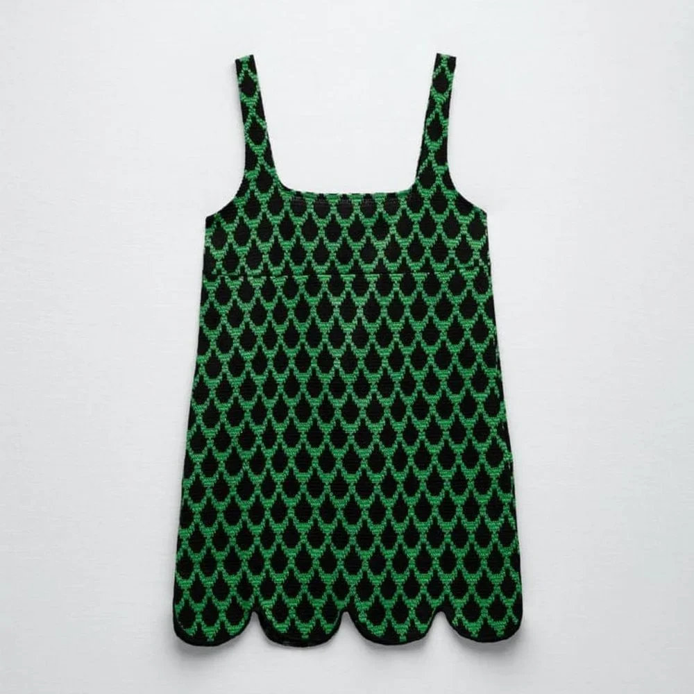 ZARA SHORT JACQUARD DRESS BLACK / GREEN SIZE L   | 1930/003/031